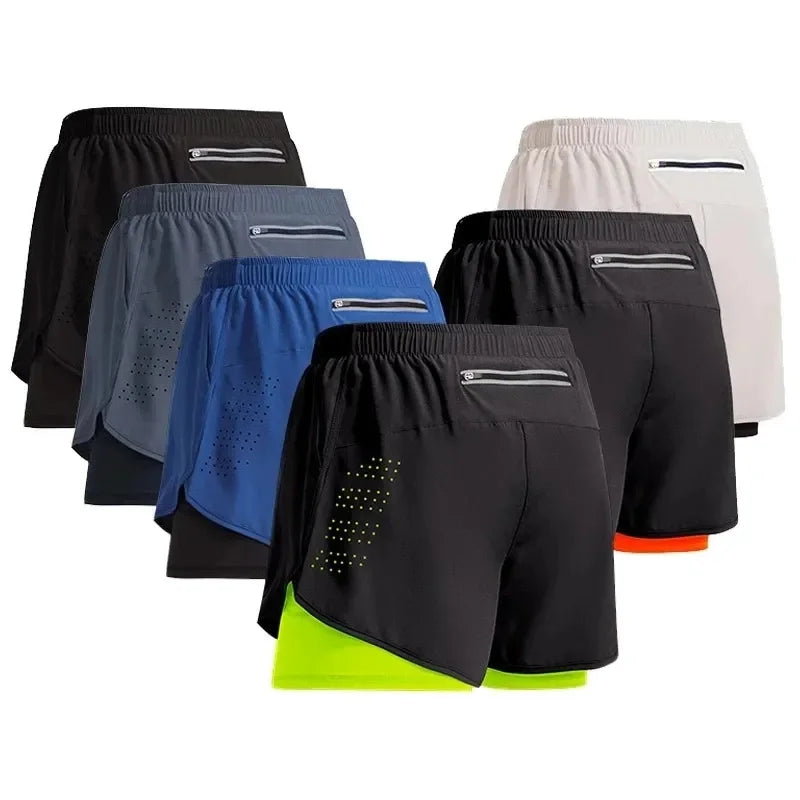 2-in-1 Herren Sportshorts – Doppellagige Trainingshose mit integrierter Kompression & Smartphone-Tasche